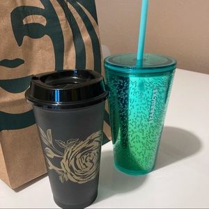 Starbucks 2021 Summer Ombre Bubble Tumbler and Fall black and gold Rose Hot Cup